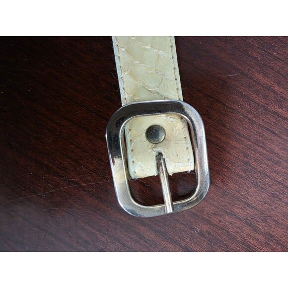 Genuine Snakeskin Leather Belt Silver Buckle Cream/Off White Exotic Accessory L - Picture 4 of 8